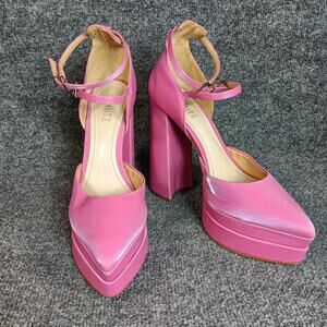 Schutz Elysee Heels Double Platform 8.5 Pink Ankle Strap Pointy Toe Block Dress
